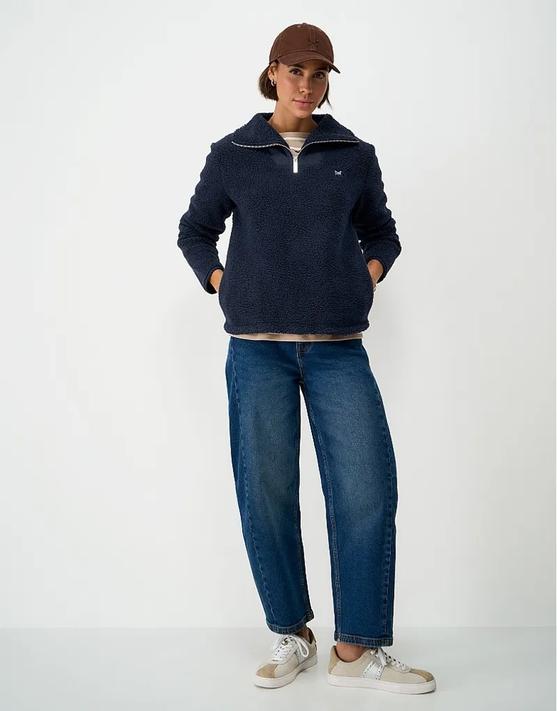 Crew Clothing Borg Ribbed Mix Fleece in Navy-1