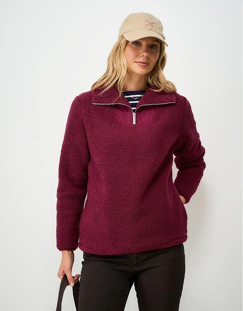 Crew Clothing Borg Ribbed Mix Fleece in Red-1