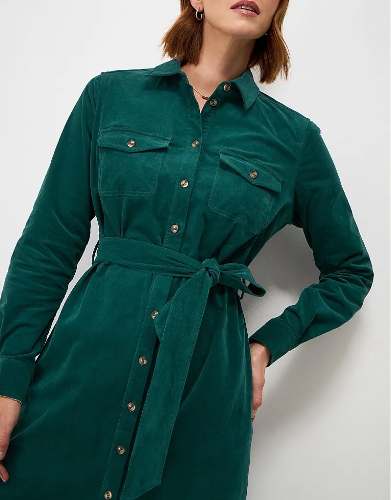 Crew Clothing Elsie Cord Shirt Dress in Deep Teal-2