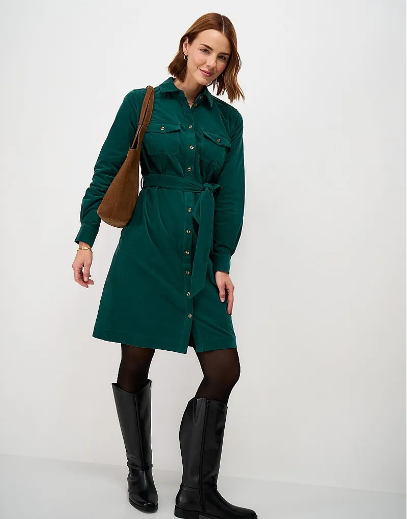 Crew Clothing Elsie Cord Shirt Dress in Deep Teal-3