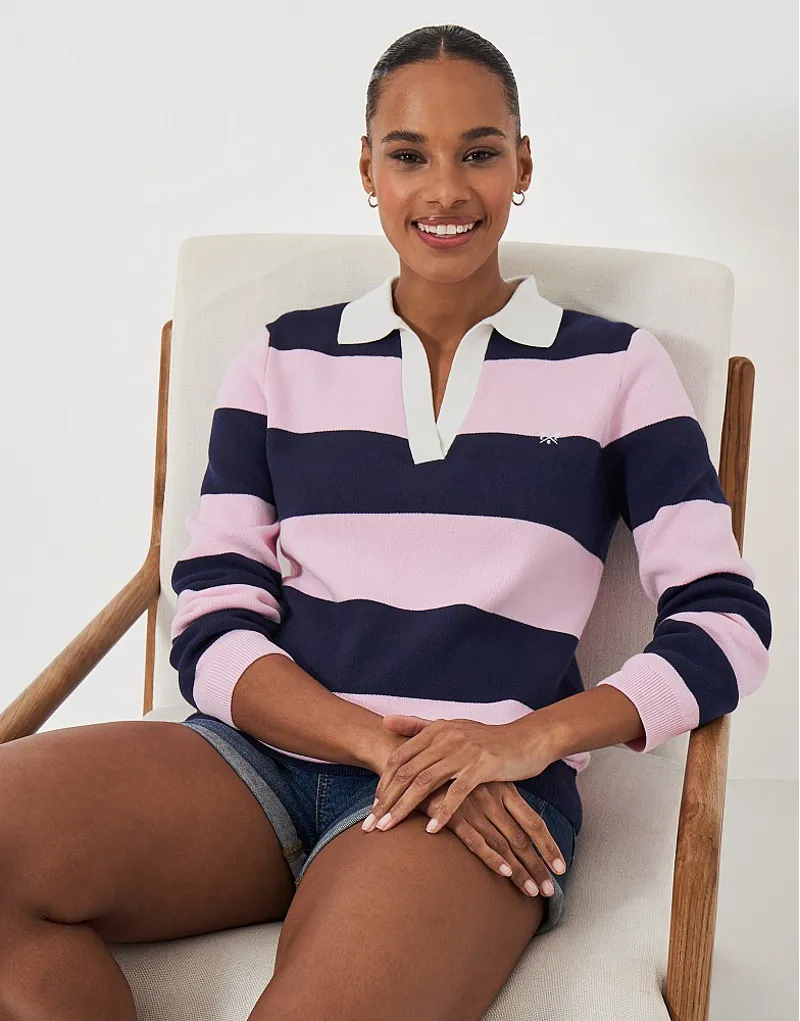 Crew Clothing Knitted Rugby Pink/Navy-1