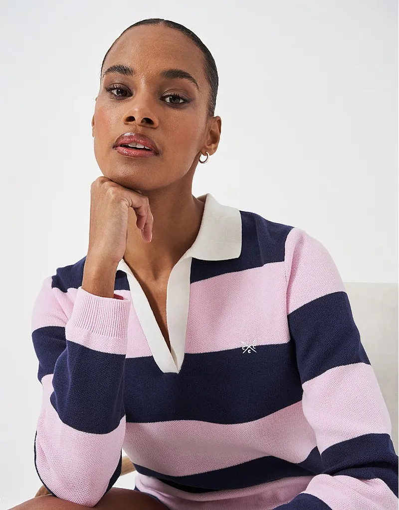 Crew Clothing Knitted Rugby Pink/Navy-2
