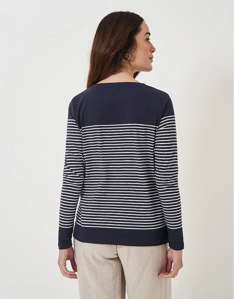 Crew Cassandra Stripe Top with Button Navy White-2