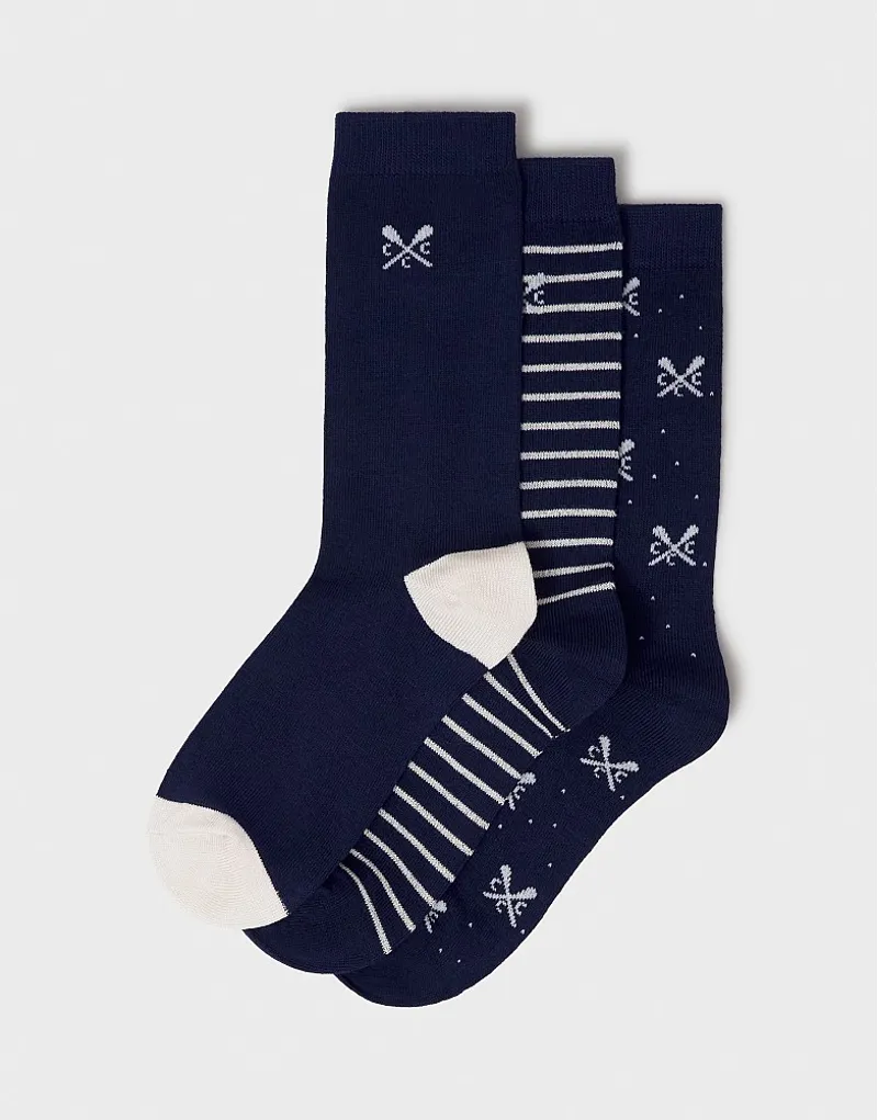  Crew Mens 3 Pack Bamboo Socks Crossed Oars Navy