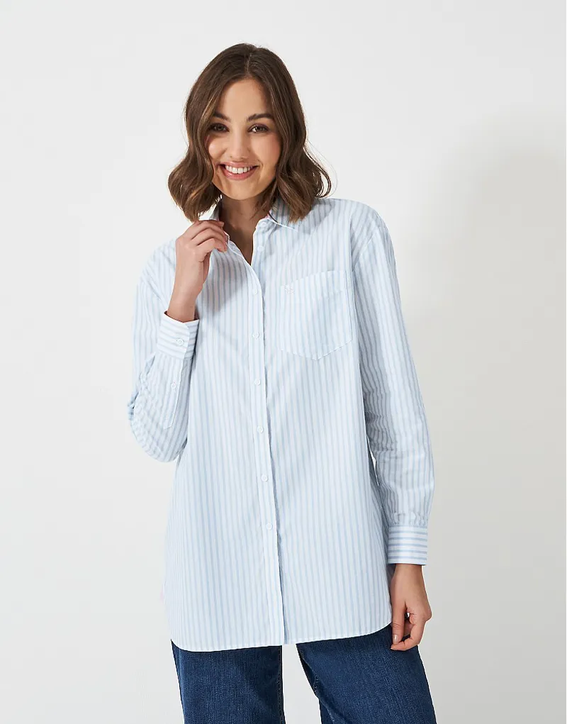 Crew Boyfriend Poplin Shirt Blue White Stripe-1