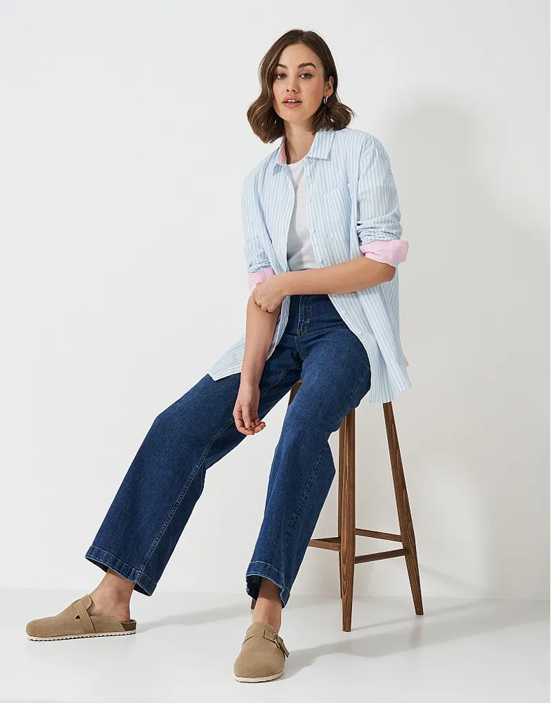Crew Boyfriend Poplin Shirt Blue White Stripe-2