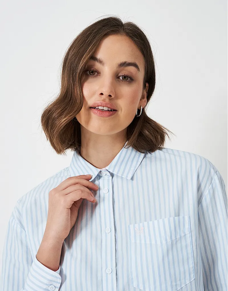 Crew Boyfriend Poplin Shirt Blue White Stripe-3