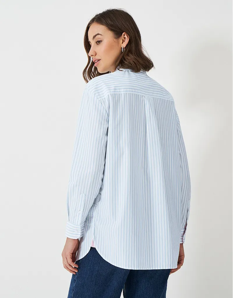 Crew Boyfriend Poplin Shirt Blue White Stripe-4