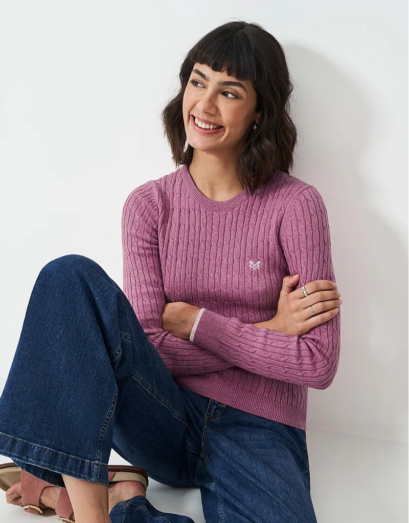 Crew Heritage Crew Neck Cable Knit Jumper Decco Marl-4