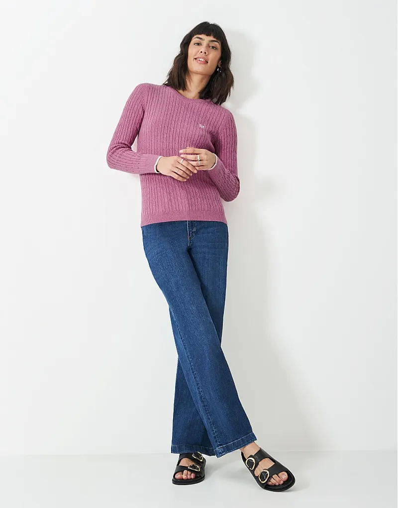 Crew Heritage Crew Neck Cable Knit Jumper Decco Marl-3