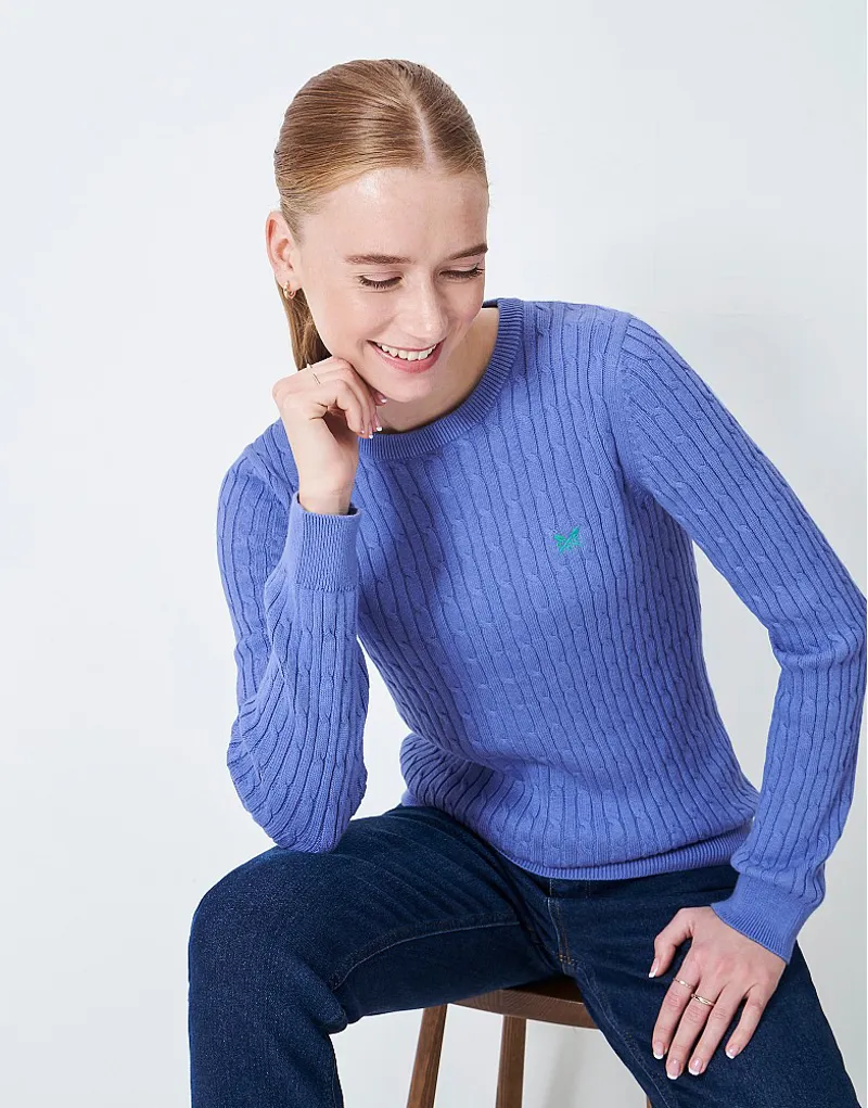 Crew Heritage Crew Neck Cable Jumper Riviera Blue-4