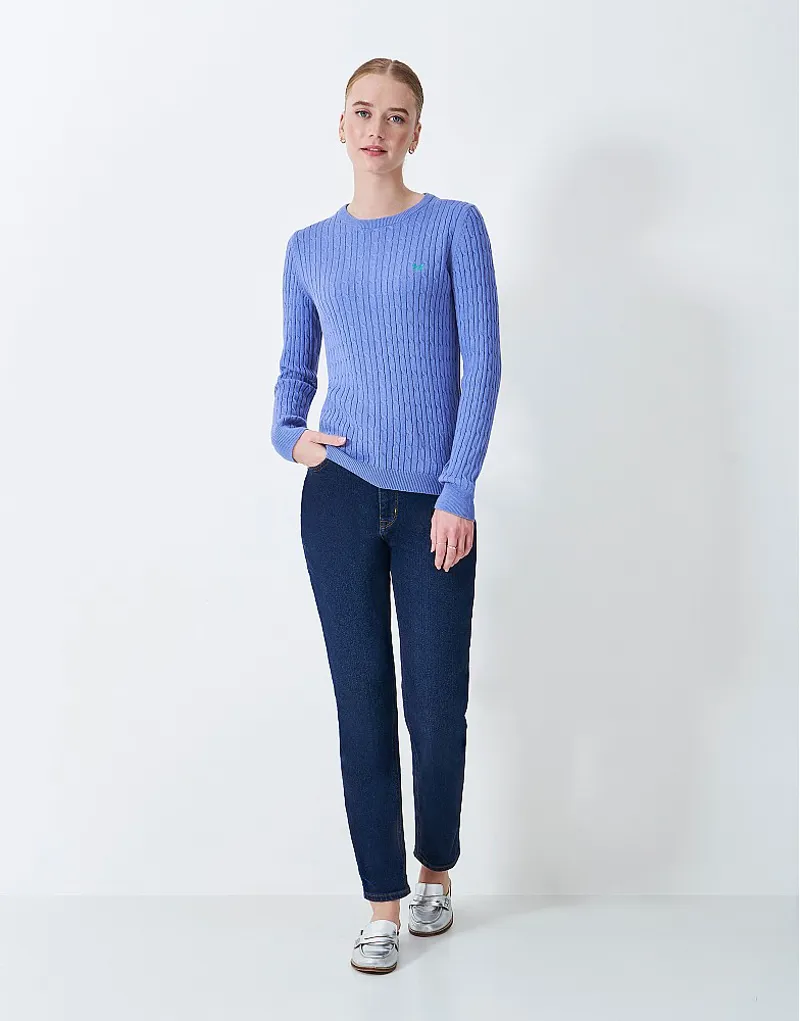 Crew Heritage Crew Neck Cable Jumper Riviera Blue-3