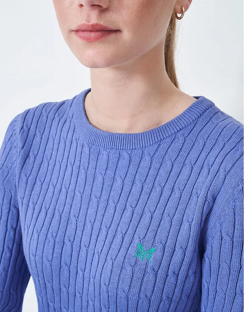 Crew Heritage Crew Neck Cable Jumper Riviera Blue-2