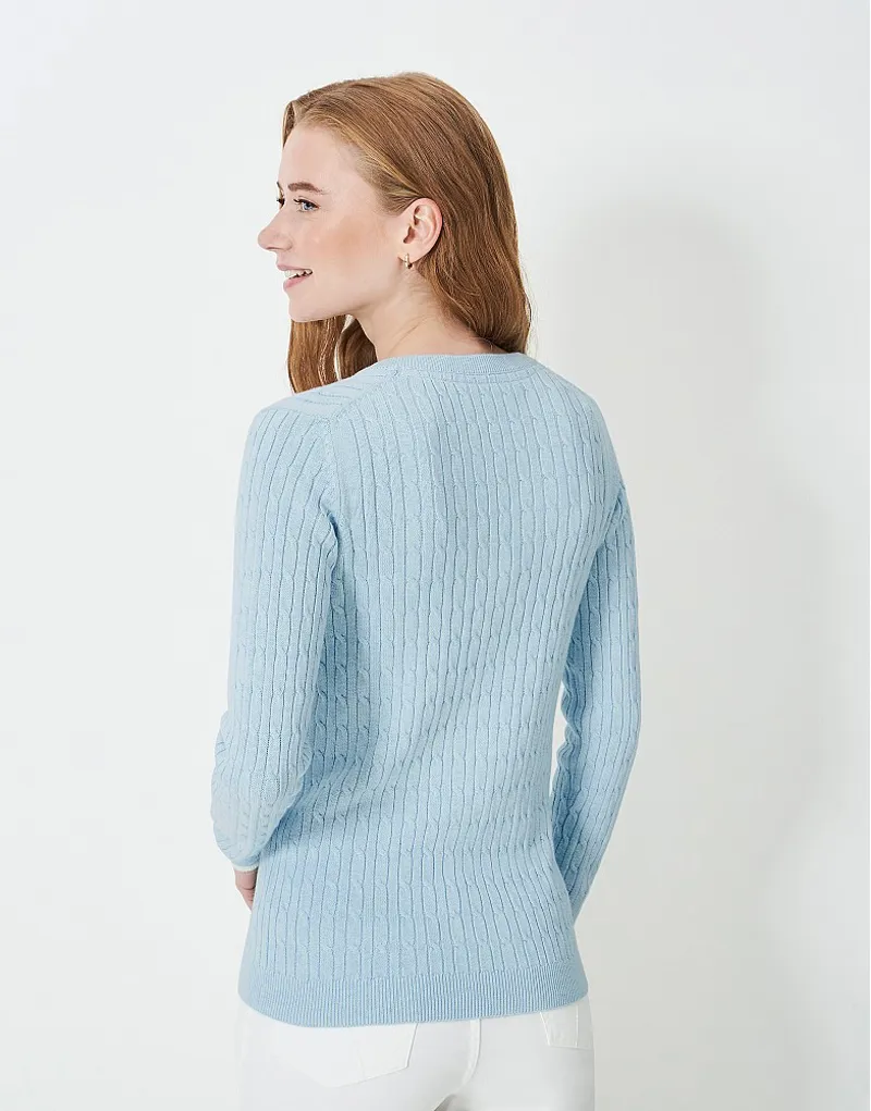 Crew Heritage Cable V Neck Jumper Blue Marl-3