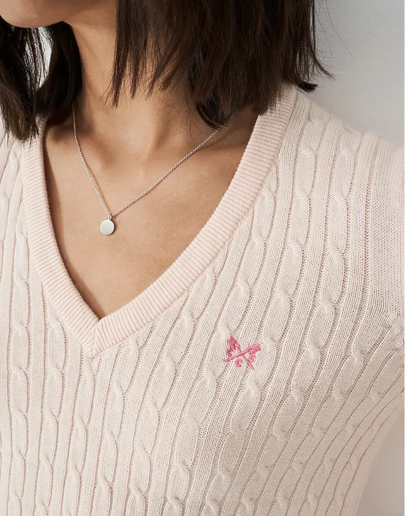 Crew Heritage Cable V Neck Rose Water-3