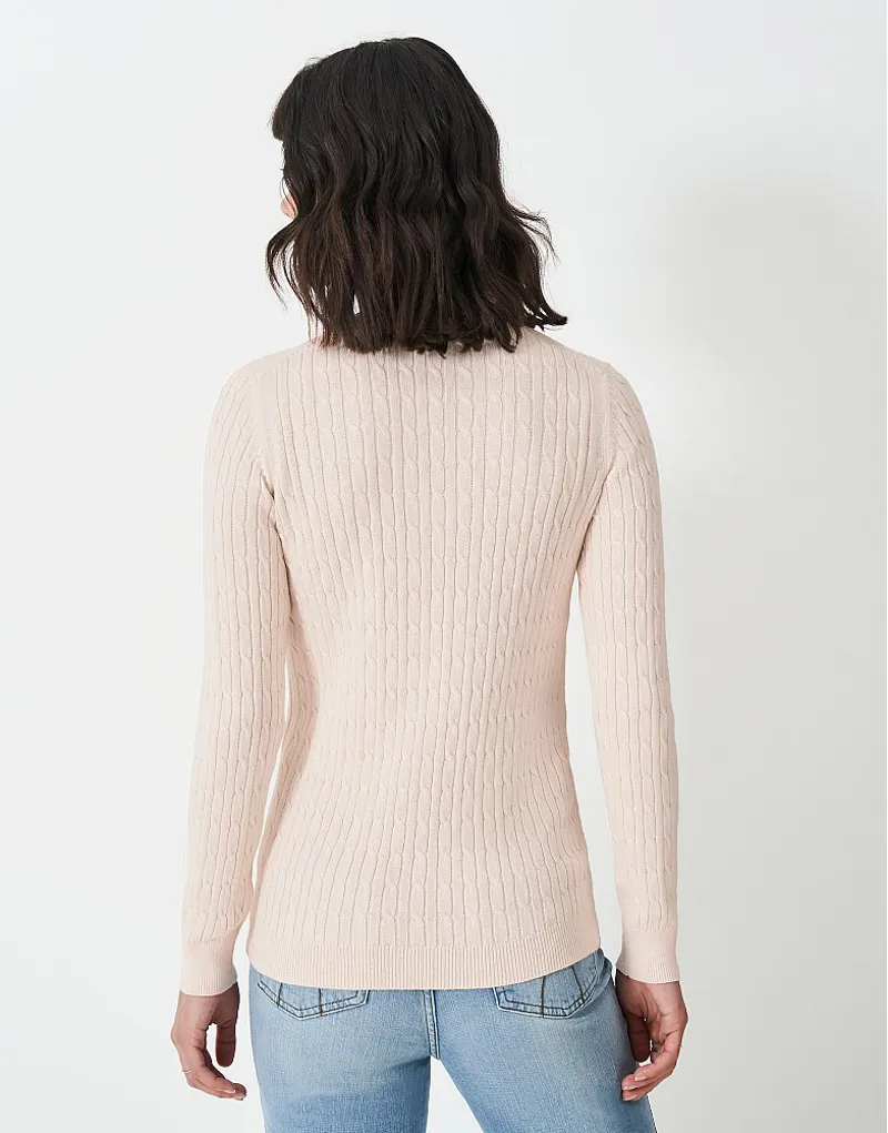 Crew Heritage Cable V Neck Rose Water-1