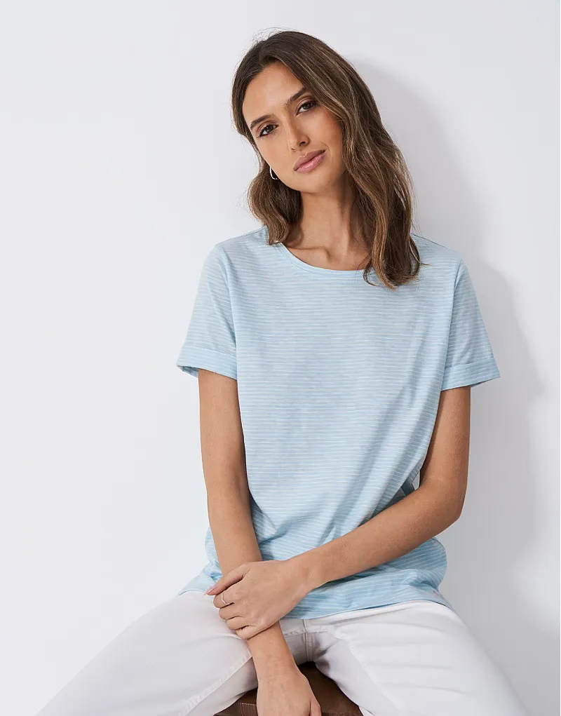 Crew Stripe Crew Neck Slub Tee Blue White-2