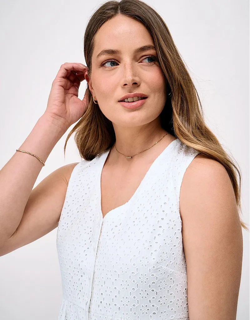 Crew Clothing Thalia Broderie Dress in White-4