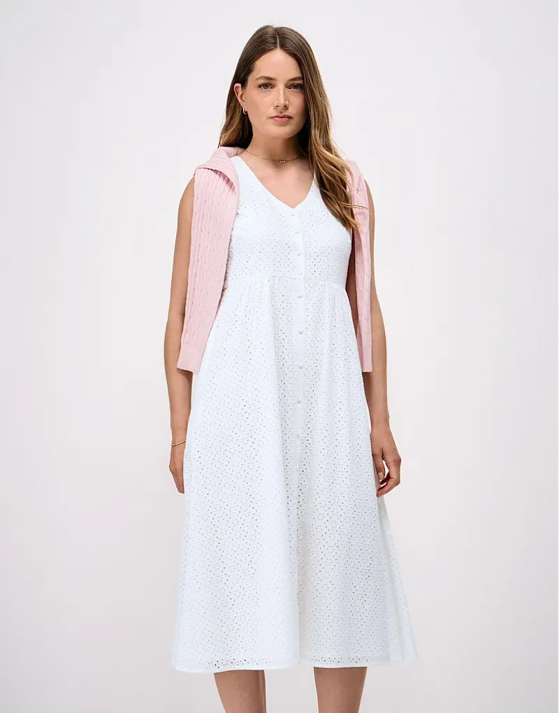Crew Clothing Thalia Broderie Dress in White-1