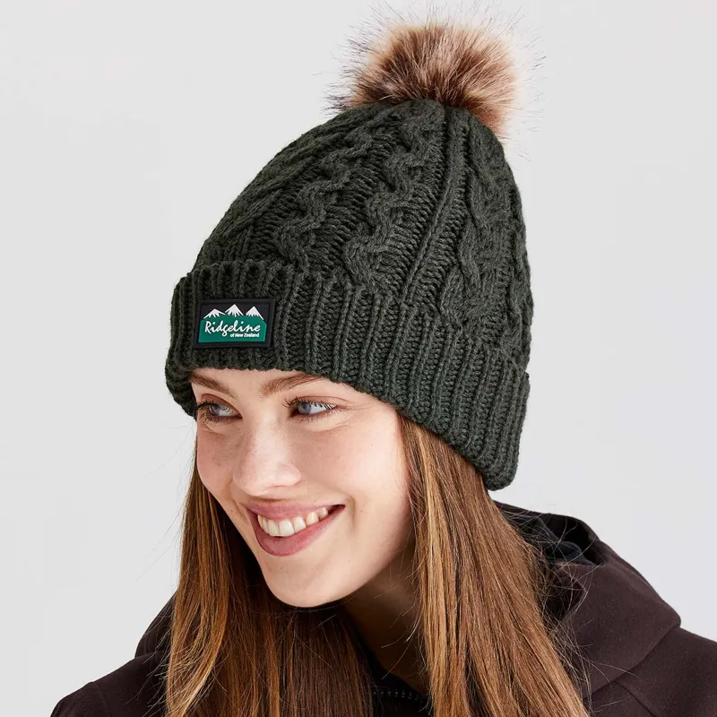 Ridgeline Nordic Fleck Bobble Hat in Deep Forest-3
