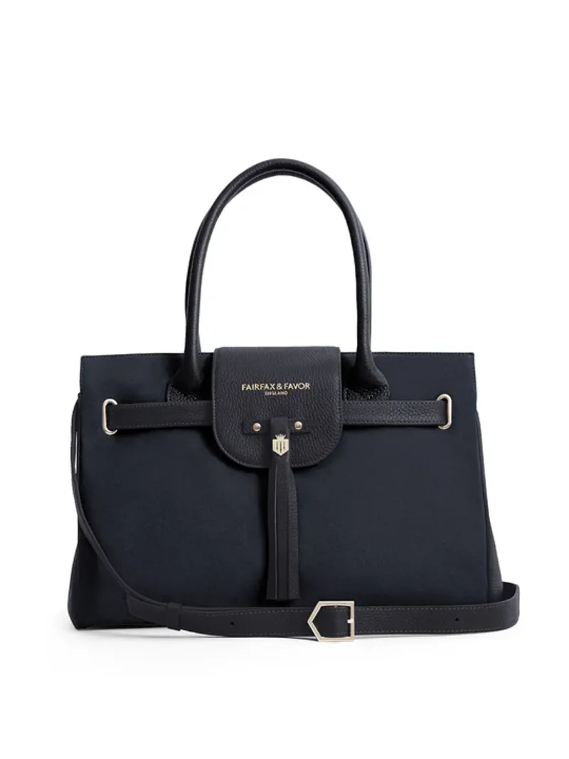 Fairfax and Favor Windsor Leather Suede Handbag Navy