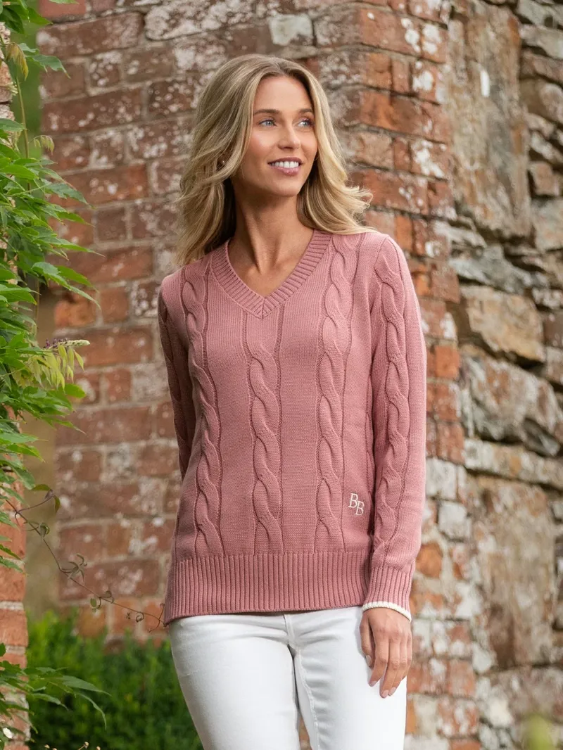 Beaumont and Bear Women's Collaton Cable Knitted Jumper Antique Rose-1