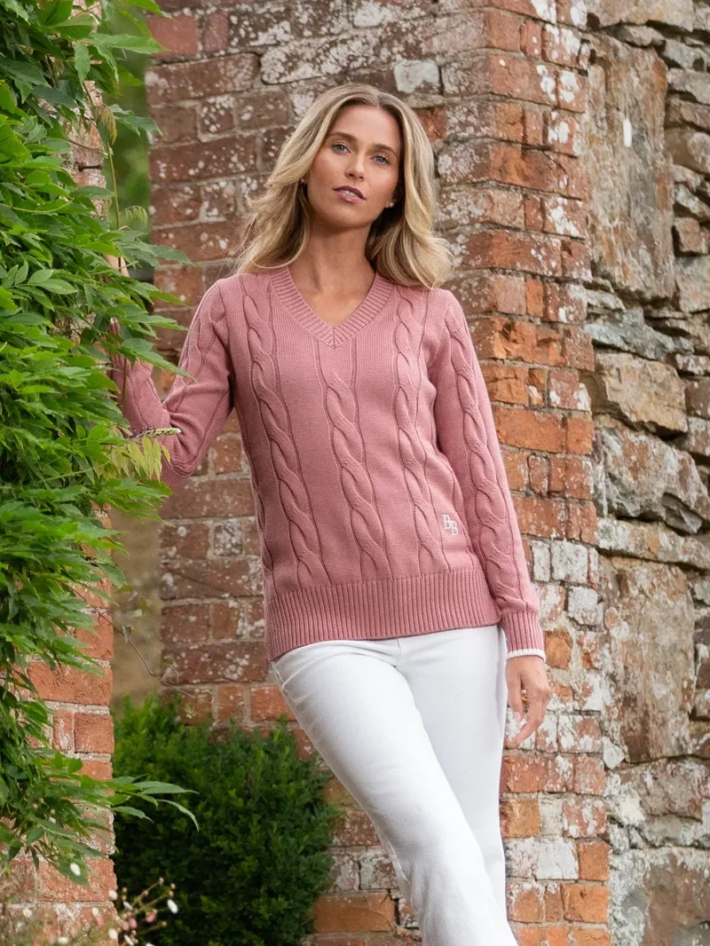 Beaumont and Bear Women's Collaton Cable Knitted Jumper Antique Rose-5