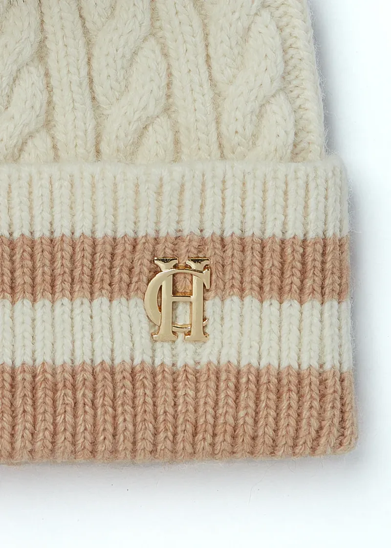 Holland Cooper Zoe Bobble Hat Cream Stripe-1