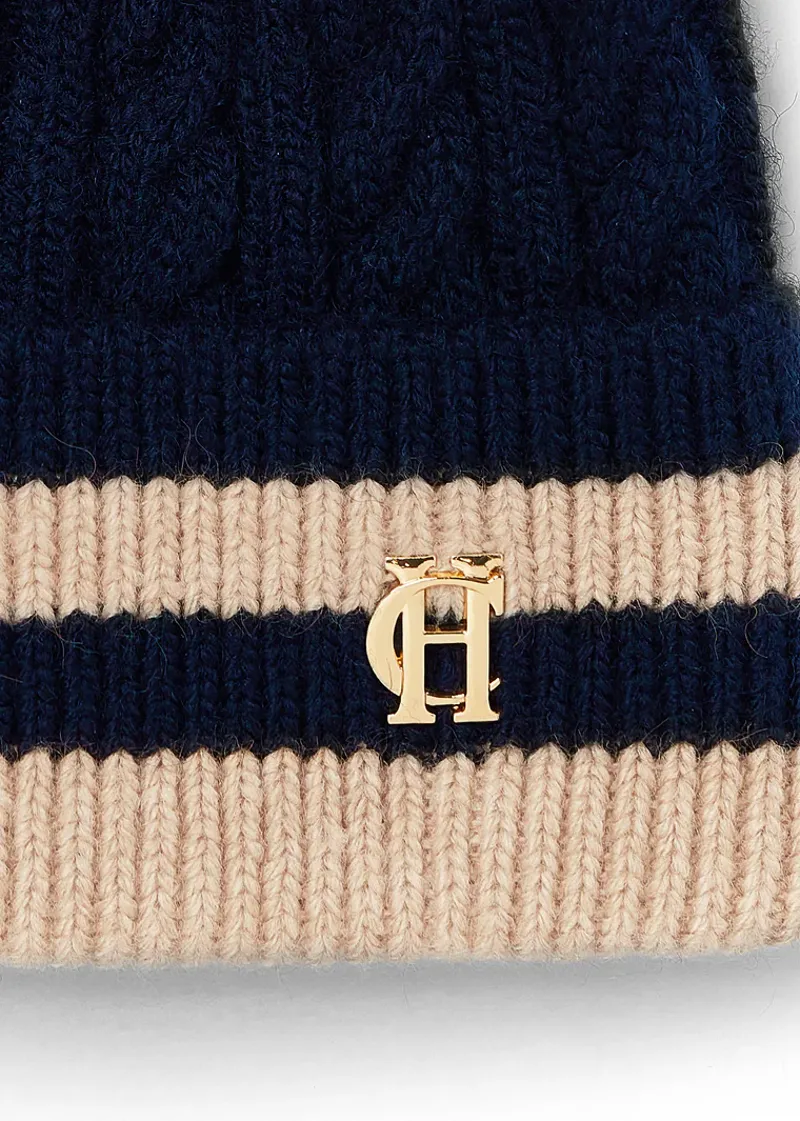 Holland Cooper Zoe Bobble Hat Ink Navy Stripe-1