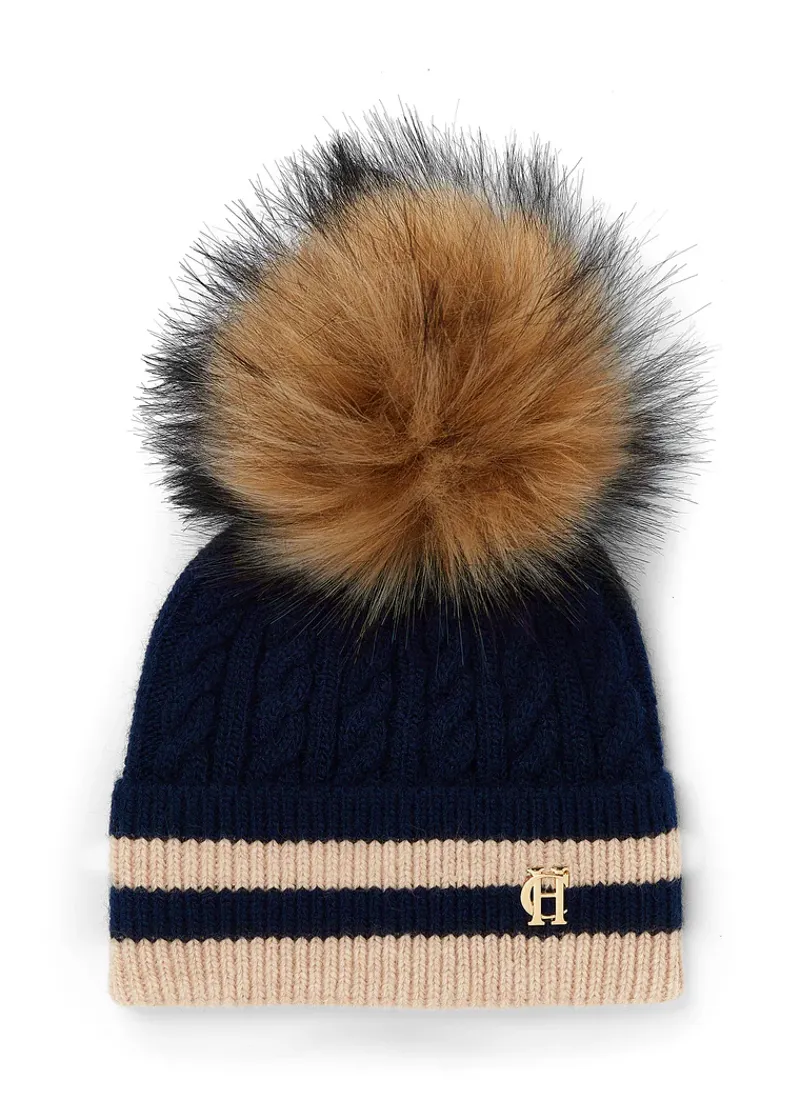 Holland Cooper Zoe Bobble Hat Ink Navy Stripe