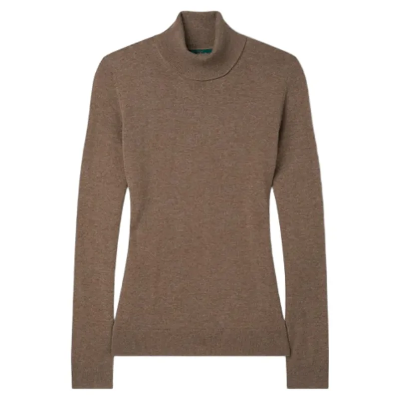 Alan Paine Clara Ladies Inset Sleeve Roll Neck Jumper in Pecan
