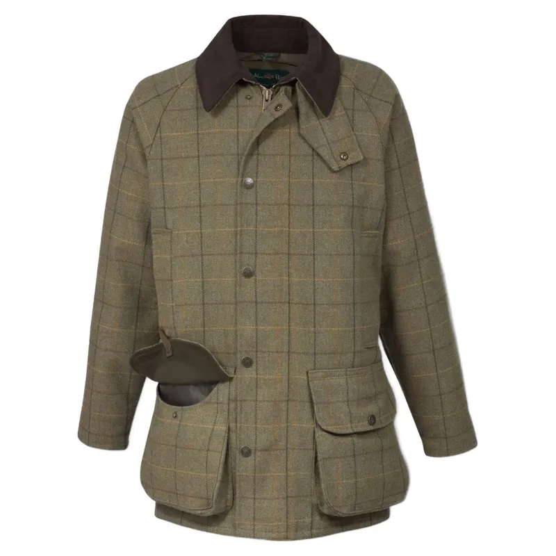 Alan Paine Rutland Men's Tweed Waterproof Shooting Coat Dark Moss
