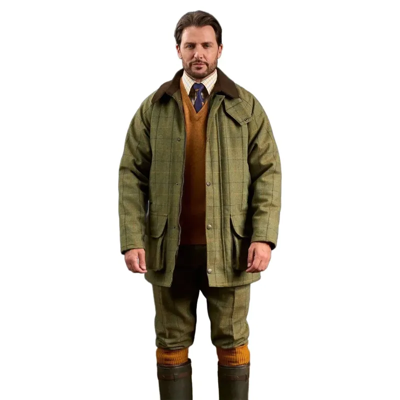Alan Paine Rutland Men's Tweed Waterproof Shooting Coat Dark Moss-1