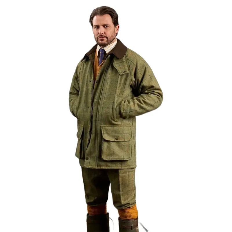 Alan Paine Rutland Men's Tweed Waterproof Shooting Coat Dark Moss-2
