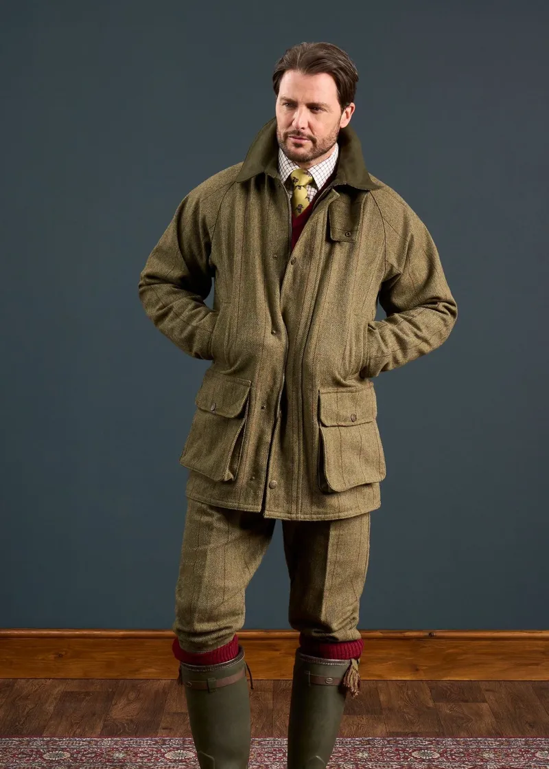 Alan Paine Rutland Men's Tweed Waterproof Shooting Coat in Oak-3