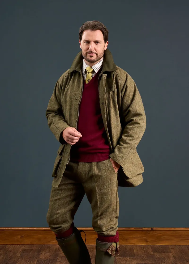 Alan Paine Rutland Men's Tweed Waterproof Shooting Coat in Oak-4