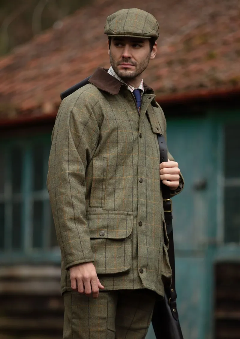 Alan Paine Rutland Men's Tweed Waterproof Shooting Coat Dark Moss-6