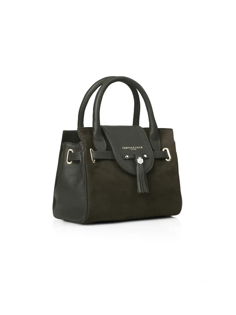 Fairfax and Favor Mini Windsor Handbag Moss Green Suede-1