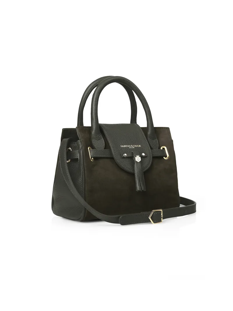 Fairfax and Favor Mini Windsor Handbag Moss Green Suede-2