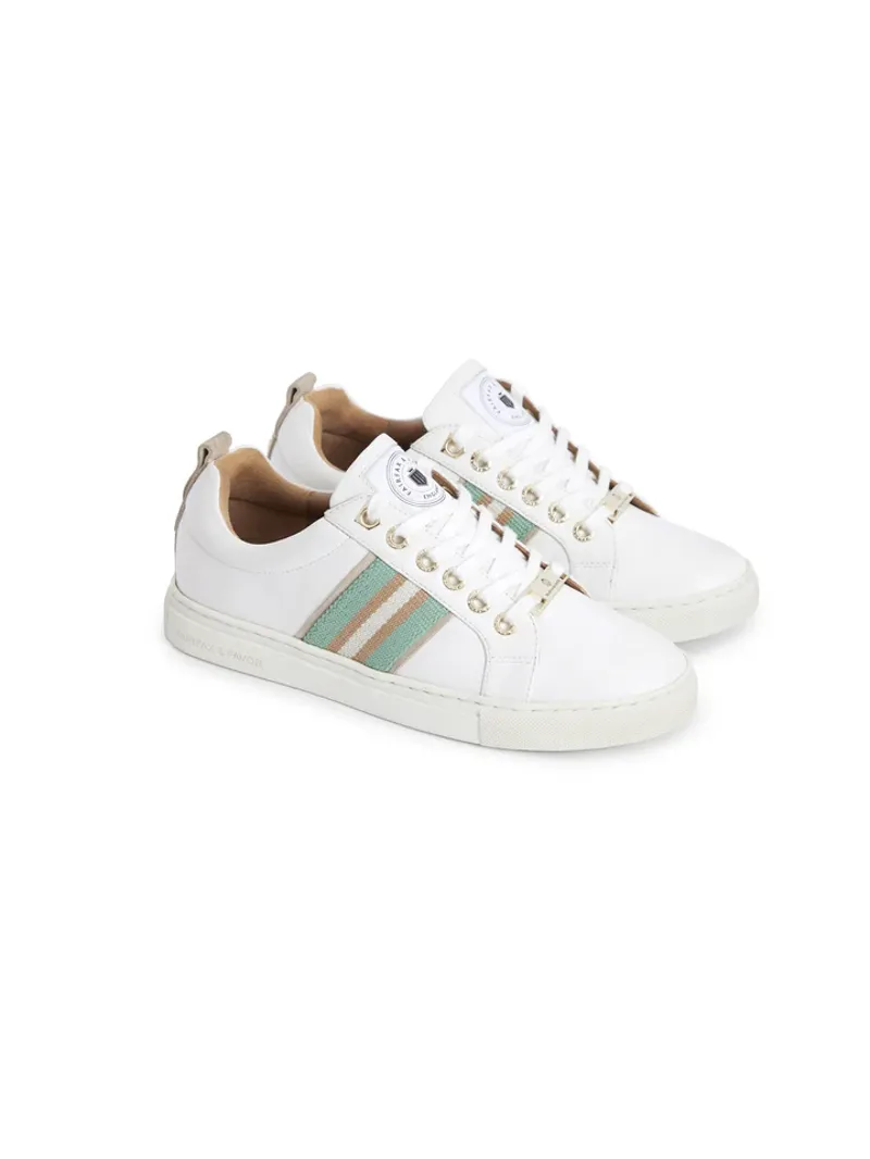 Fairfax and Favor Boston Trainer White Leather with Mint/Stone
