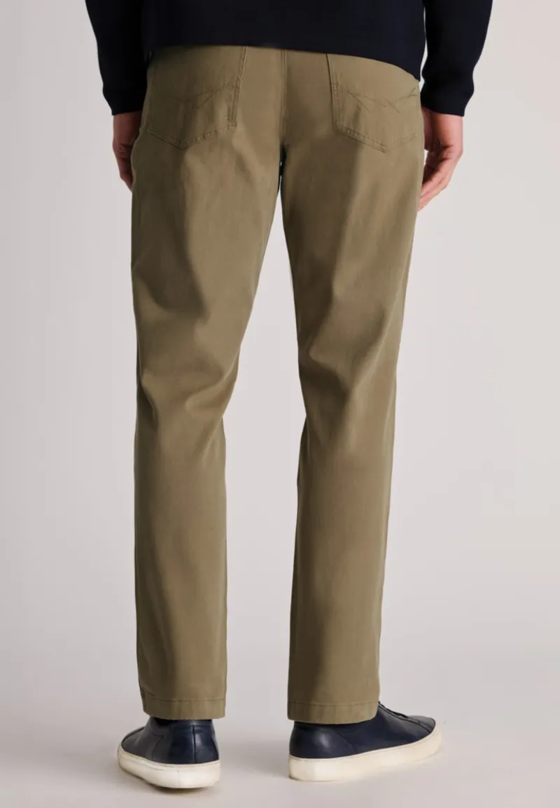 Brook Taverner Regular Fit Fredericks 5 Pocket Italian Twill Stretch Cotton Trousers in Sand-1