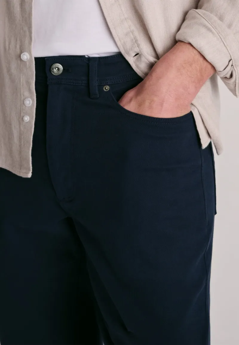 Brook Taverner Regular Fit Fredericks 5 Pocket Italian Twill Stretch Cotton Trousers in Navy-1