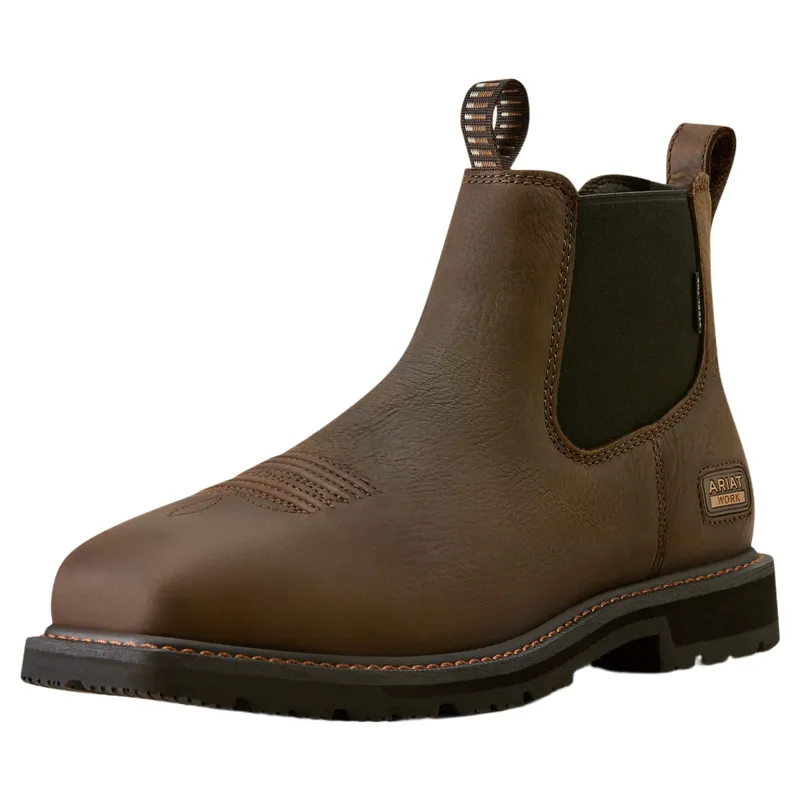 Ariat Ground Rancher Chelsea Wide Square Toe Steel Toe Work Boot in Dark Brown