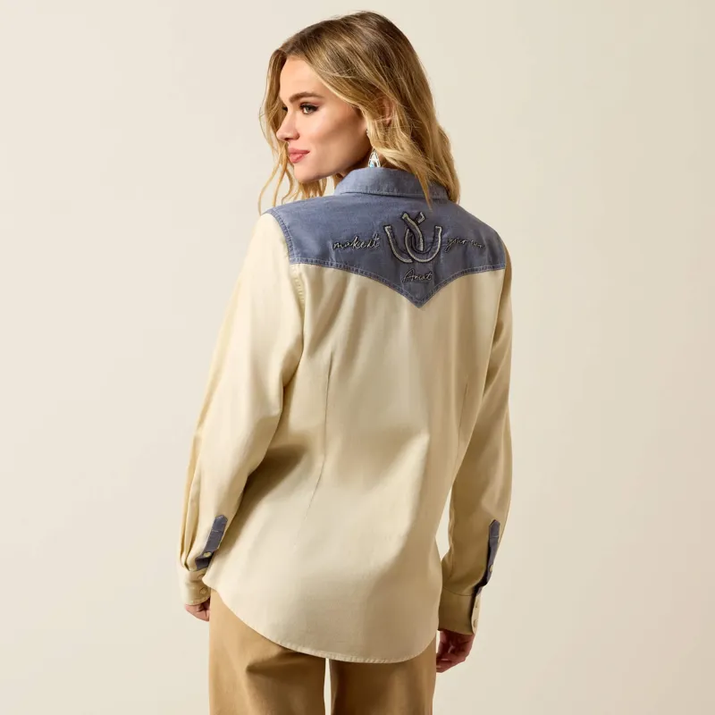 Ariat Horseshoe Western Snap Shirt in Summer Sand/Chambray-1