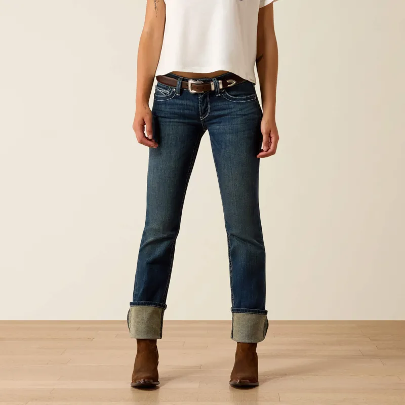 Ariat R.E.A.L. Mid Rise Stretch Icon Stackable Straight Leg Jean Ocean-1