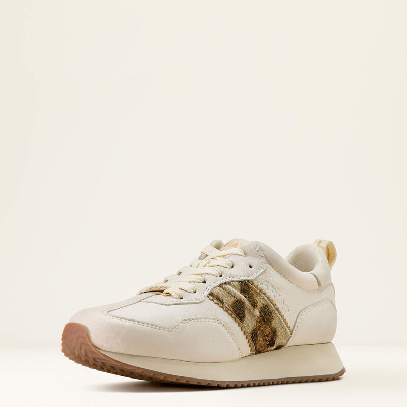 Ariat Ranch Runner Trainer Shoe in Bright Cream Gilded Leopard Hair On-1