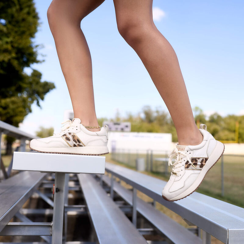 Ariat Ranch Runner Trainer Shoe in Bright Cream Gilded Leopard Hair On-2