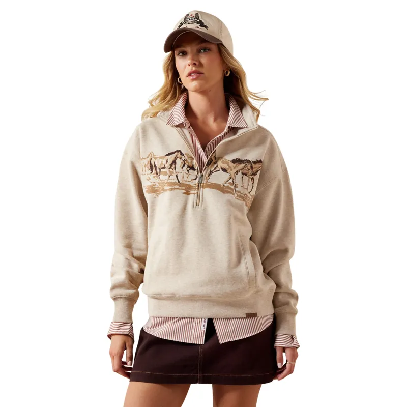 Ariat Running Wild 1/2 Zip Sweatshirt in Oatmeal Heather