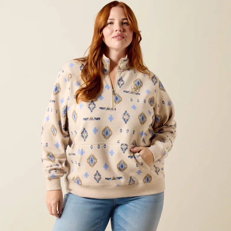 Ariat Sapphire 1/2 Zip Sweatshirt in Oatmeal Heather-2