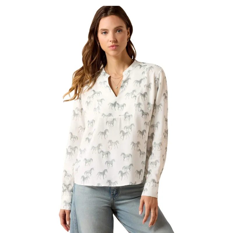 Ariat Thornbeck Blouse in Grey Horse Print